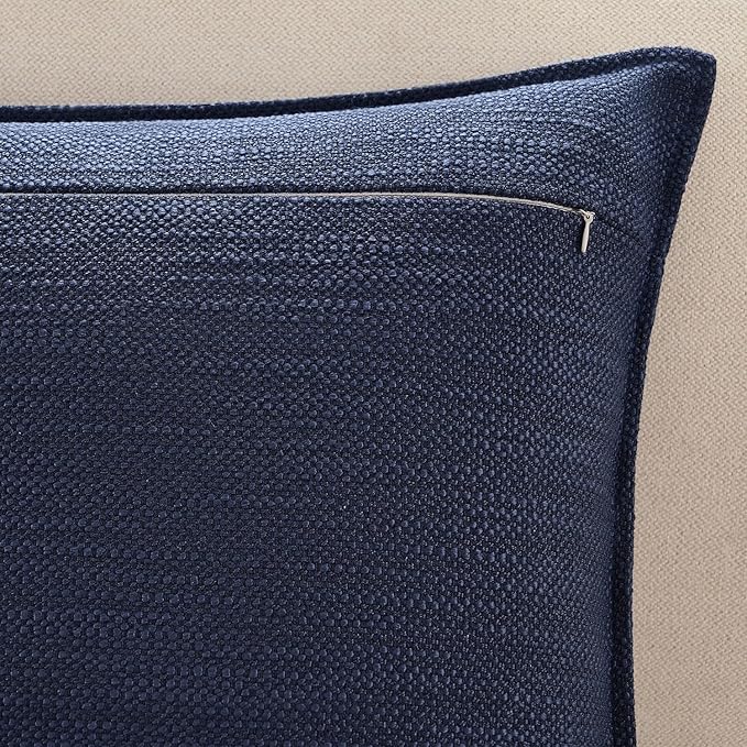 Meekio Set of 2 Navy Blue Pillow Covers 20x20, Linen Look Throw Pillow Covers with Flange Edge for Sofa Couch Living Décor