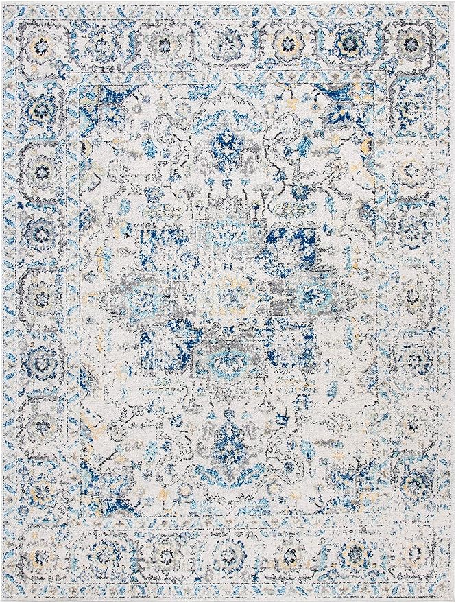 SAFAVIEH Madison Collection Area Rug - 10' x 14', Grey & Ivory, Snowflake Medallion Distressed Design, Non-Shedding & Easy Care, Ideal for High Traffic Areas in Living Room, Bedroom (MAD603F)