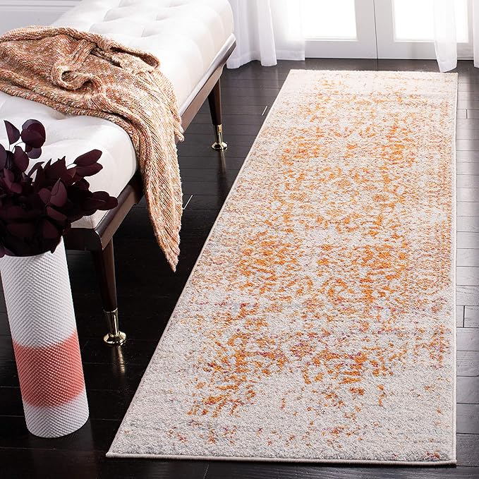 SAFAVIEH Madison Collection Runner Rug - 2'3" x 18', Orange & Ivory, Snowflake Medallion Distressed Design, Non-Shedding & Easy Care, Ideal for High Traffic Areas in Living Room, Bedroom (MAD603P)