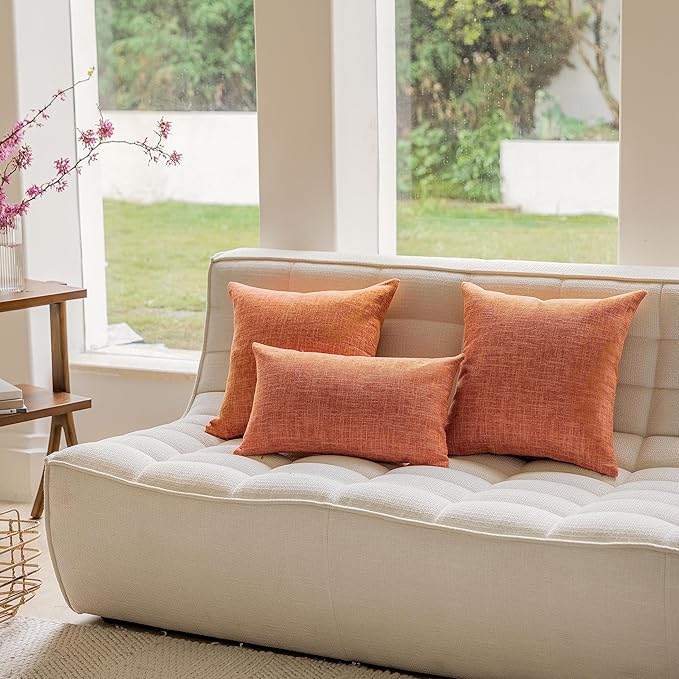 Home Brilliant Accent Pillow Covers 20x20 Set of 2 Burnt Orange Fall Throw Pillow Covers Rustic Farmhouse Decorations Throw Pillows for Couch Sofa Halloween Thanksgiving, 20 x 20 Inch, Orange