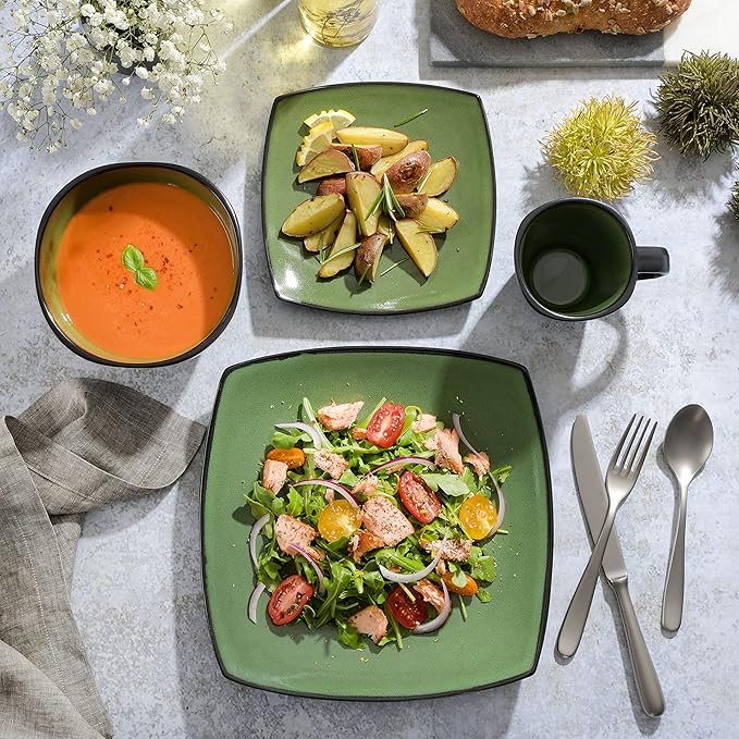Gibson Elite Soho Lounge 16 Piece Dinnerware Set, Green
