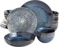 Gibson Elite Matisse 16 Piece Double Bowl Dinnerware Set, Cobalt Blue, Service for 4 (16pcs)