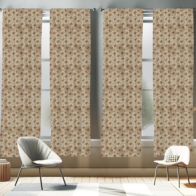 Ambesonne Vintage Window Curtains Pack of 2, Sketch Art Style Gerbera Daisies Abstract Flowers Autumn Garden Flourish, Lightweight Set with Rod Pocket, 4 Panels of - 28" x 95", Marigold Orange