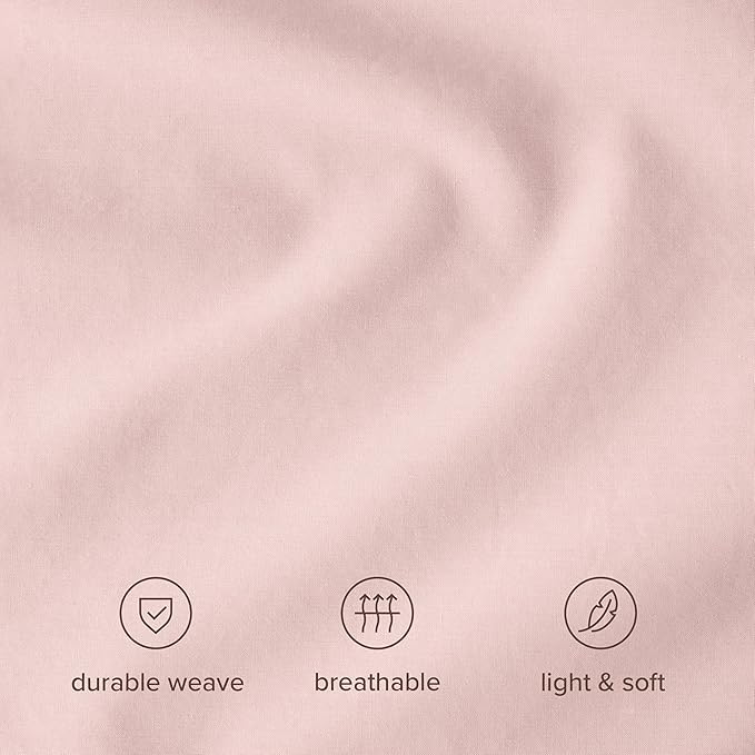 Bare Home 100% Organic Cotton Split King Sheet Set - Crisp Percale Weave - Lightweight & Breathable - Bedding Sheets & Pillowcases (Split King, Dusty Pink)