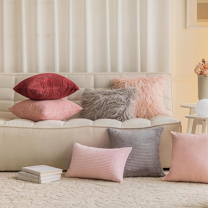 Home Brilliant Lumbar Pillow Cover Decorative Faux Fur Oblong Fuzzy Throw Pillow Covers for Couch Sofa Bed, 12x20inches, 30 x 50cm, Set of 2, Light Grey