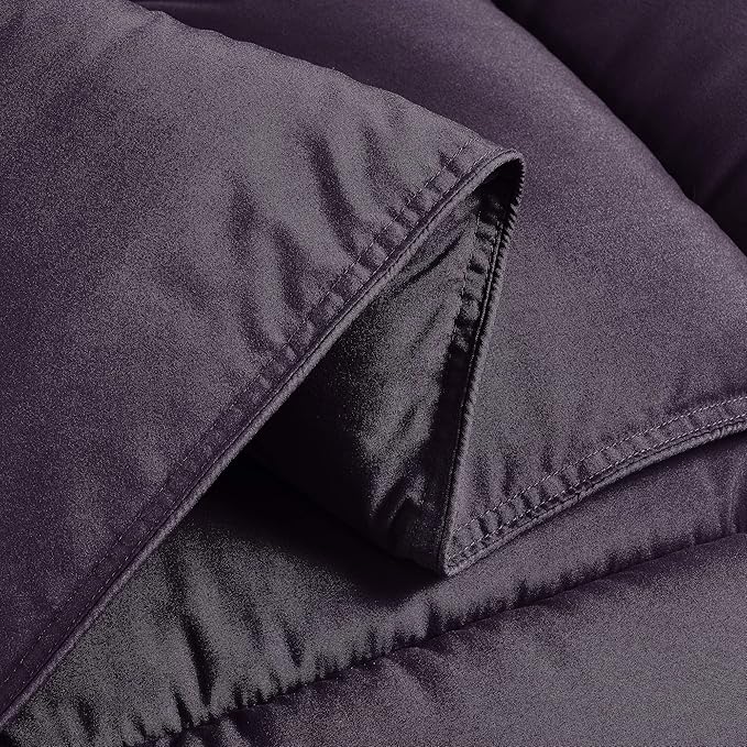 Chezmoi Collection 3-Piece All Season King Comforter Set Dark Purple, Soft Quilted Down Alernative Duvet Insert with Corner Tabs, Lightweight Microfiber Bedding, 102 x 90 Inches
