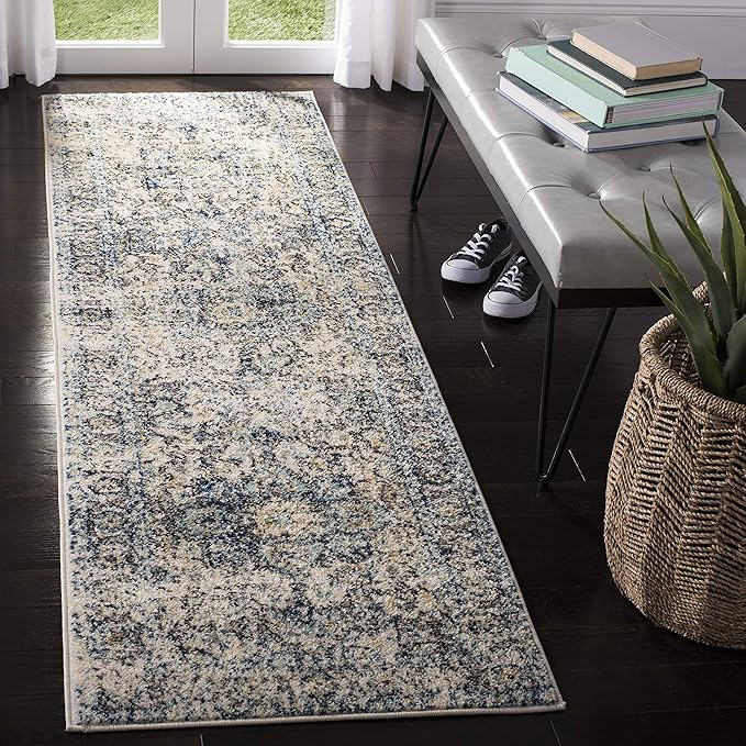 SAFAVIEH Madison Collection Runner Rug - 2'3" x 16', Turquoise & Ivory, Snowflake Medallion Distressed Design, Non-Shedding & Easy Care, Ideal for High Traffic Areas in Living Room, Bedroom (MAD603K)