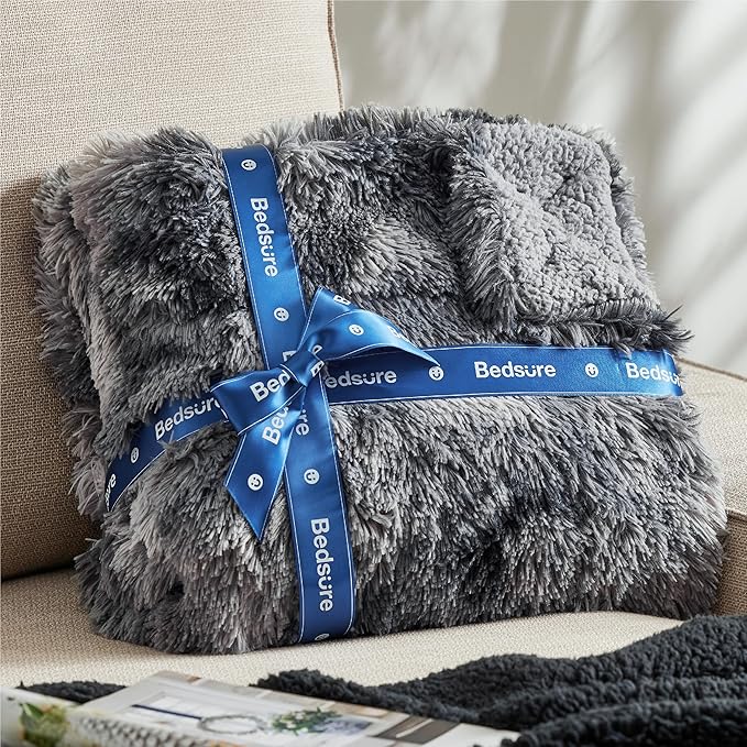 Bedsure GentleSoft Fluffy Fuzzy Faux Fur Throw Blanket for Couch, Soft Sherpa Fleece Cozy Gifts for Women, Christmas Plush Blanket Bed Room Decor for Men, Thick Warm Minky Gifts for Teen Girls Boys