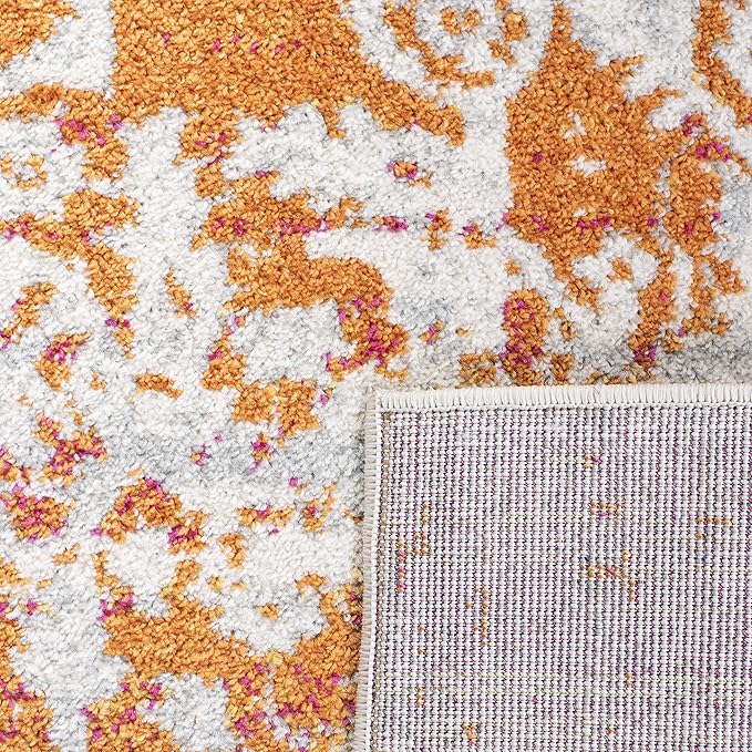 SAFAVIEH Madison Collection Area Rug - 4' Square, Orange & Ivory, Snowflake Medallion Distressed Design, Non-Shedding & Easy Care, Ideal for High Traffic Areas in Living Room, Bedroom (MAD603P)