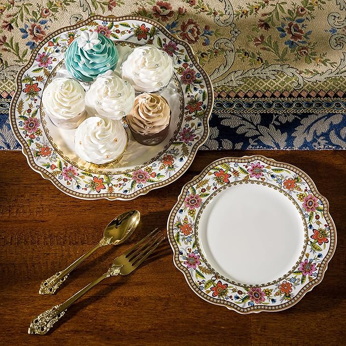 ACMLIFE Bone China Dinnerware Set for 4, 12-Piece Vintage Floral Dinnerware Set, Kitchen Plates and Bowls Set, Christmas Gifts for Women (Pink)