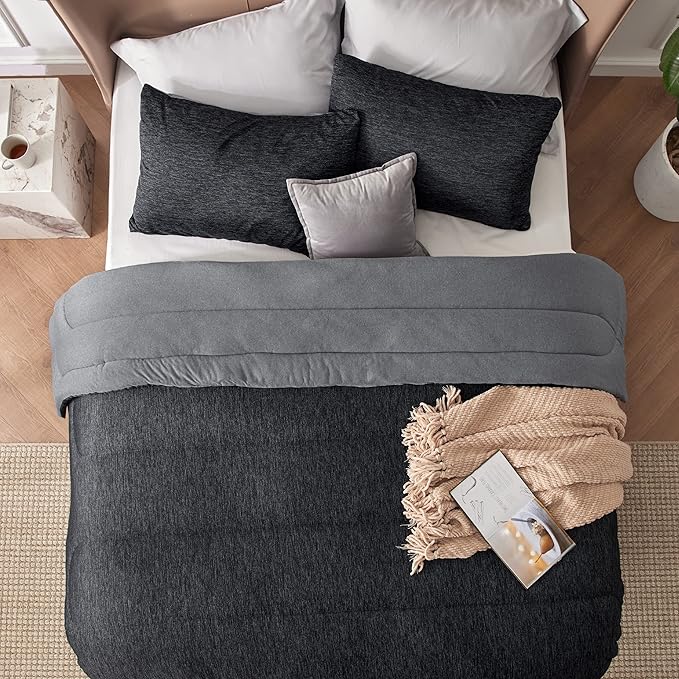 Bedsure Queen Comforter Set - Cooling and Warm Bed Set, Charcoal Black Reversible Bedding for All Season, 3 Pieces, 1 Queen Size Comforter (88"x88") and 2 Pillow Cases(20"x26")
