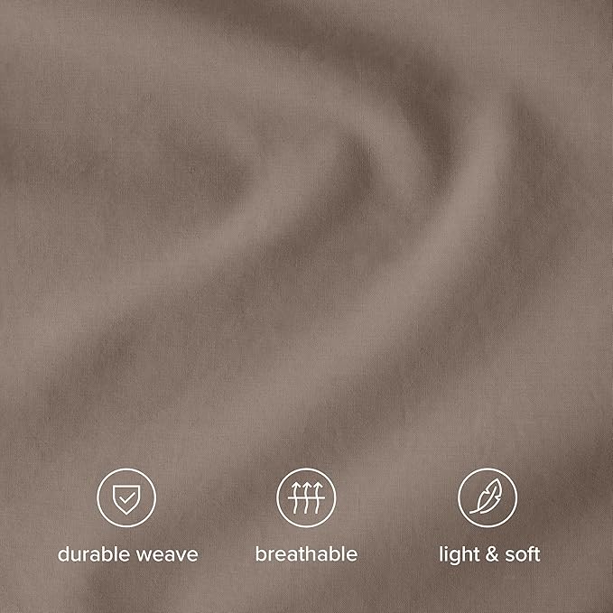 Bare Home 100% Organic Cotton Twin XL Sheet Set - Crisp Percale Weave - Lightweight & Breathable - Bedding Sheets & Pillowcases (Twin XL, Taupe)