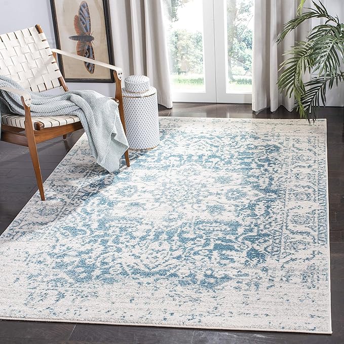 SAFAVIEH Madison Collection Accent Rug - 3' x 5', Teal & Ivory, Snowflake Medallion Distressed Design, Non-Shedding & Easy Care, Ideal for High Traffic Areas in Foyer, Living Room, Bedroom (MAD603J)