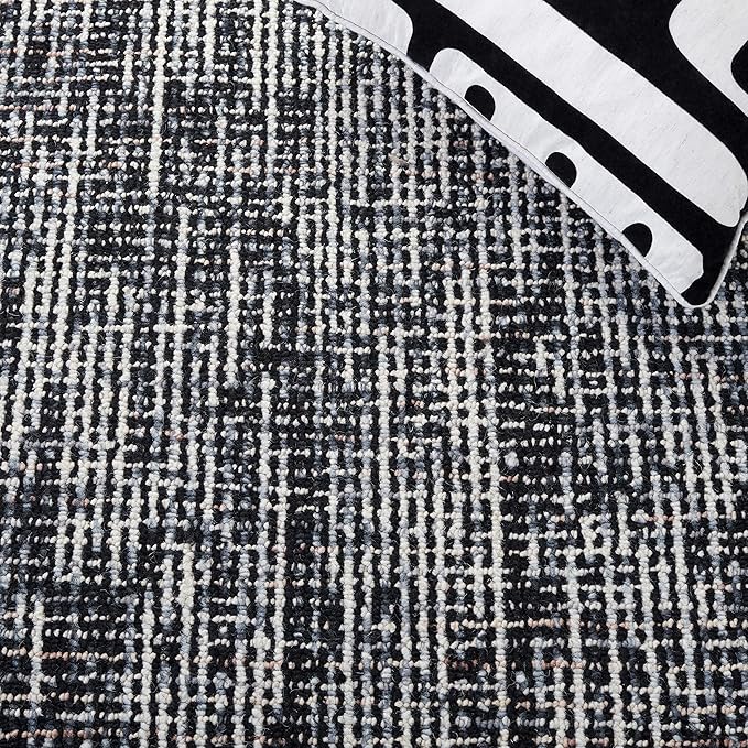 SAFAVIEH Abstract Collection Area Rug - 9' x 12', Black & Grey, Handmade Wool, Ideal for High Traffic Areas in Living Room, Bedroom (ABT468L)