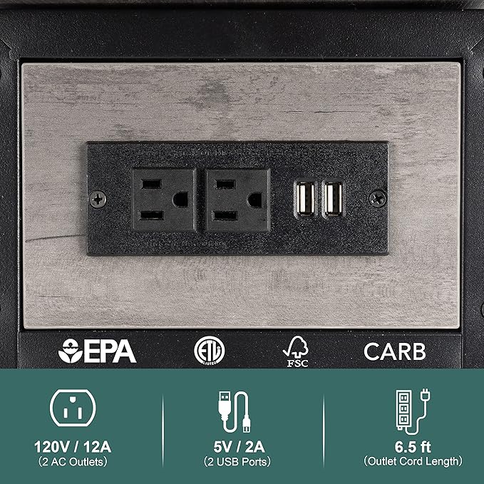 Yoobure End Table with Charging Station, Flip Top Side Table with USB Ports and Outlets, Sofa Couch Table Bedside Table for Living Room Bedroom, Narrow Nightstand with Storage Shelves for Small Space