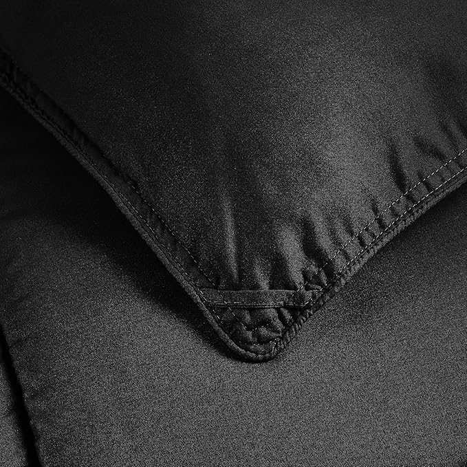 Chezmoi Collection 3-Piece All Season Queen Comforter Set Black, Soft Quilted Down Alernative Duvet Insert with Corner Tabs, Lightweight Microfiber Bedding, 88 x 88 Inches