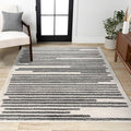 JONATHAN Y Khalil Modern Berber Stripe Cream/Black Indoor Area Rug, 8x10, Contemporary, Bohemian, Easy-Cleaning for Living Room, Bedroom, Kitchen, Pet Friendly, Non-Shedding (MOH207A-8)