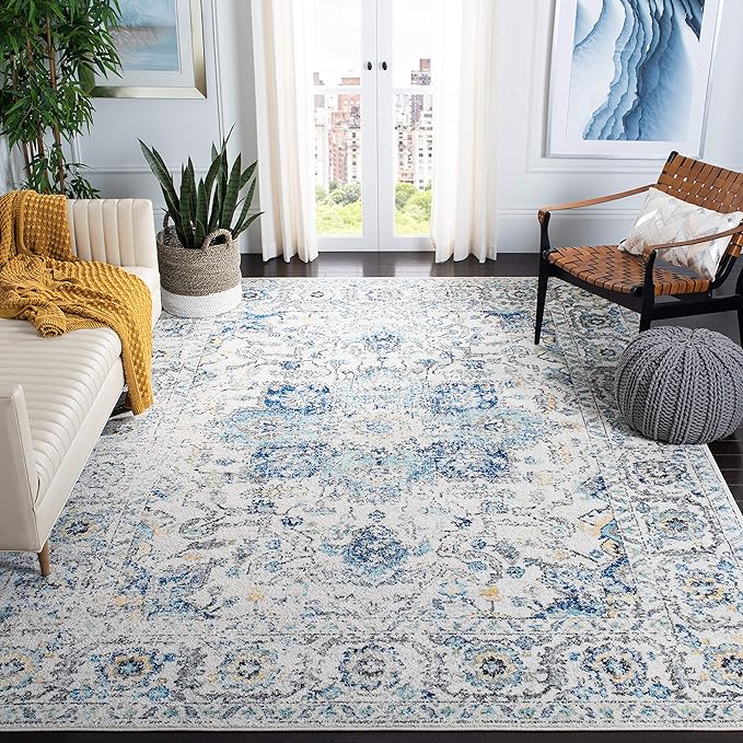 SAFAVIEH Madison Collection Area Rug - 3' Square, Turquoise & Ivory, Snowflake Medallion Distressed Design, Non-Shedding & Easy Care, Ideal for High Traffic Areas in Living Room, Bedroom (MAD603K)