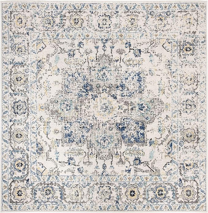 SAFAVIEH Madison Collection Area Rug - 10' Square, Grey & Ivory, Snowflake Medallion Distressed Design, Non-Shedding & Easy Care, Ideal for High Traffic Areas in Living Room, Bedroom (MAD603F)