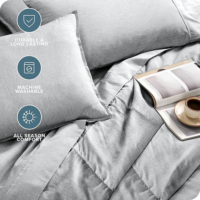 Bare Home Bed-in-A-Bag 5 Piece Comforter & Sheet Set - Twin XL - Goose Down Alternative - Ultra-Soft 1800 Premium Bedding Set - Cationic (Twin XL, Heathered Pewter)