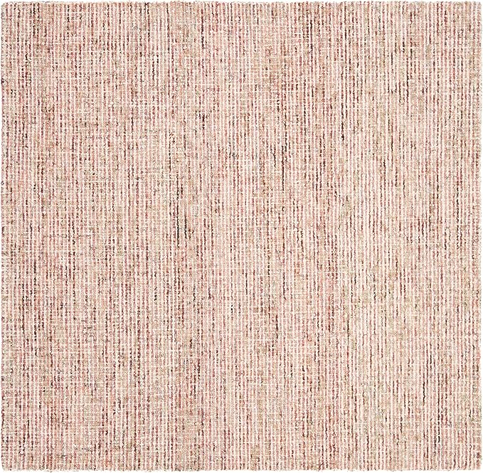 SAFAVIEH Abstract Collection Area Rug - 6' Square, Beige & Pink, Handmade Wool, Ideal for High Traffic Areas in Living Room, Bedroom (ABT468A)