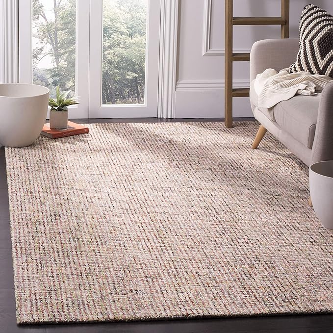 SAFAVIEH Abstract Collection Area Rug - 8' x 10', Beige & Rust, Handmade Wool, Ideal for High Traffic Areas in Living Room, Bedroom (ABT468A)