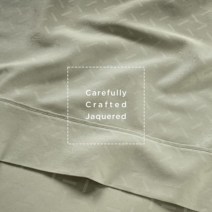 Threadmill Cotton Full Size Sheet Set | 100% Cotton Sheets for Full Size Bed | Damask Jacquard Full Bed Sheets Set with 16” Deep Pocket | Soft Sateen Weave 4-Piece Cooling Bedding Set | Sage Green