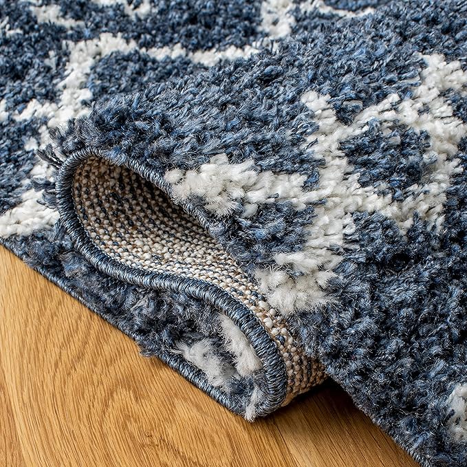 SAFAVIEH Arizona Shag Collection Area Rug - 10' x 14', Slate Blue & Ivory, Moroccan Design, Non-Shedding, 1.6-inch Thick, Ideal for High Traffic Areas in Living Room, Bedroom (ASG741L-10)