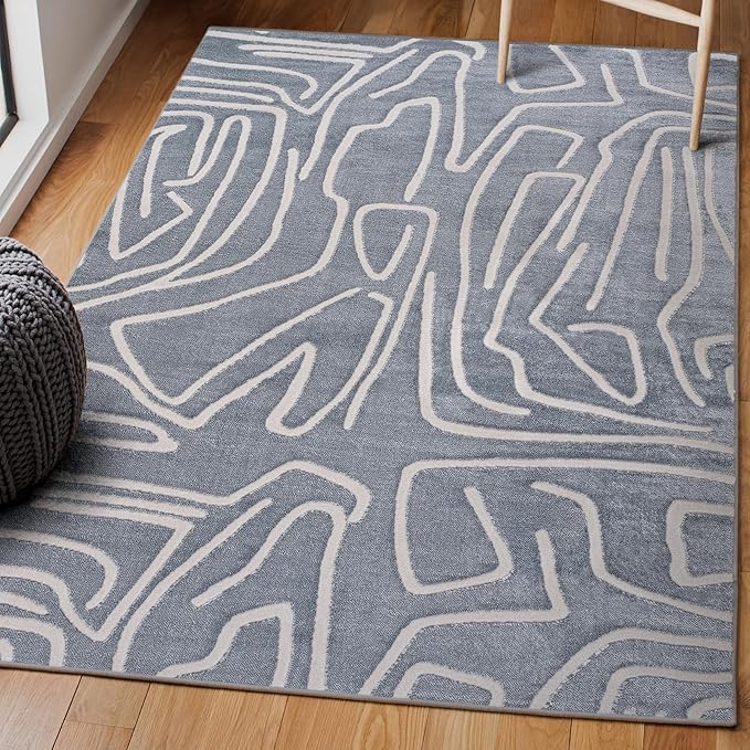 JONATHAN Y Graphic Lines High-Low Indoor Area Rug 3X5 Blue/White, Alcina Modern Scandinavian for Living Room, Bedroom, Kitchen, Easy-Cleaning, High Traffic, Pet-Friendly, Non-Shedding SND102D-3