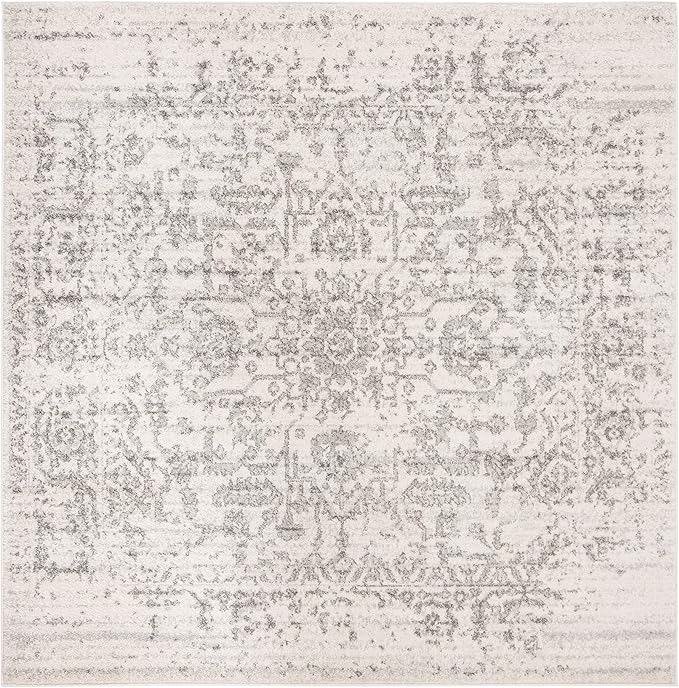 SAFAVIEH Madison Collection Area Rug - 3' Square, Silver & Ivory, Snowflake Medallion Distressed Design, Non-Shedding & Easy Care, Ideal for High Traffic Areas in Living Room, Bedroom (MAD603G)