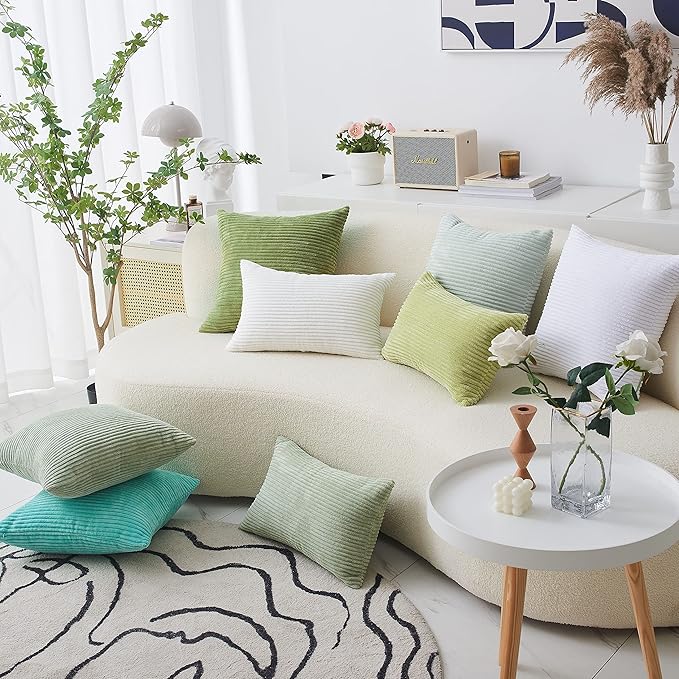 Home Brilliant Spring Pillow Cover 18x18 Striped Velvet Throw Pillow Cover for Chair Couch Decorative Pillowcase Sage Home Decor, Apple Green, 18x18 Inches (45cm)