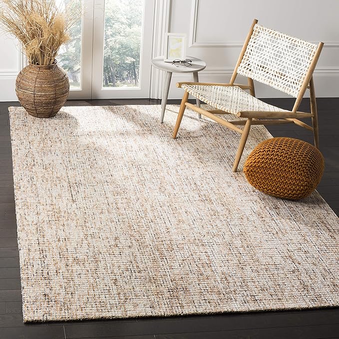 SAFAVIEH Abstract Collection Area Rug - 4' Square, Gold & Blue, Handmade Wool, Ideal for High Traffic Areas in Living Room, Bedroom (ABT468D)