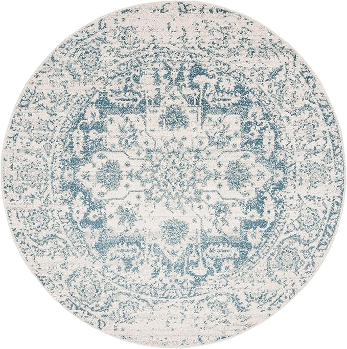 SAFAVIEH Madison Collection Area Rug - 4' Round, Teal & Ivory, Snowflake Medallion Distressed Design, Non-Shedding & Easy Care, Ideal for High Traffic Areas in Living Room, Bedroom (MAD603J)