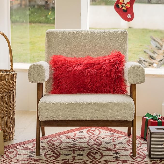 Home Brilliant Pillow Covers 12x20 Rectangle Super Soft Fluffy Faux Fur Oblong Lumbar Throw Pillow Cover for Bed Christmas, Set of 2, 12x20 inch, Red
