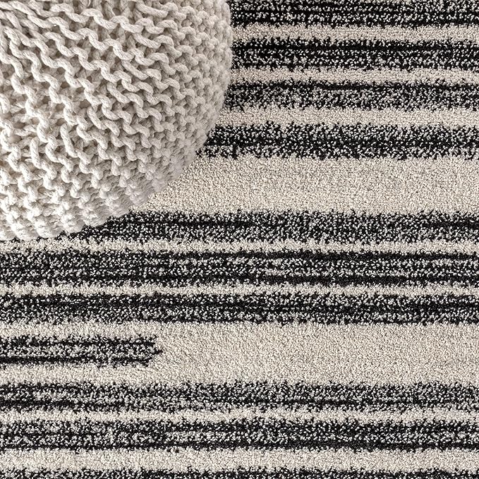 JONATHAN Y Khalil Modern Berber Stripe Cream/Black Indoor Area Rug, 12x18, Contemporary, Bohemian, Easy-Cleaning for Living Room, Bedroom, Kitchen, Pet Friendly, Non-Shedding (MOH207A-18)