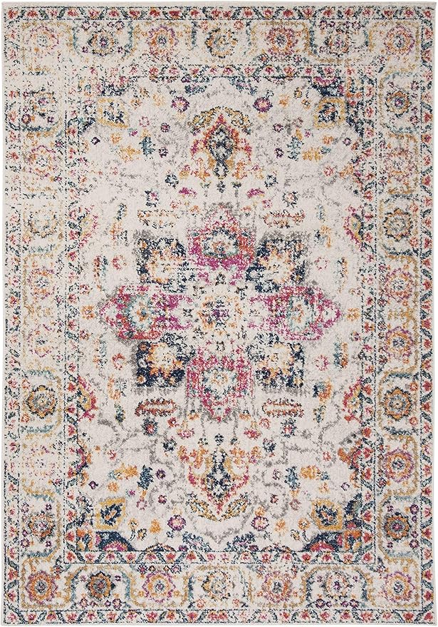 SAFAVIEH Madison Collection Area Rug - 6'7" x 9'2", Purple Pink Fuchsia & Ivory, Boho Chic Distressed Design, Non-Shedding & Easy Cleaning, Ideal for Living Room, Bedroom, Dining Space (MAD603R)