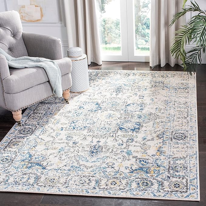 SAFAVIEH Madison Collection Area Rug - 5'3" Round, Orange & Ivory, Snowflake Medallion Distressed Design, Non-Shedding & Easy Care, Ideal for High Traffic Areas in Living Room, Bedroom (MAD603P)