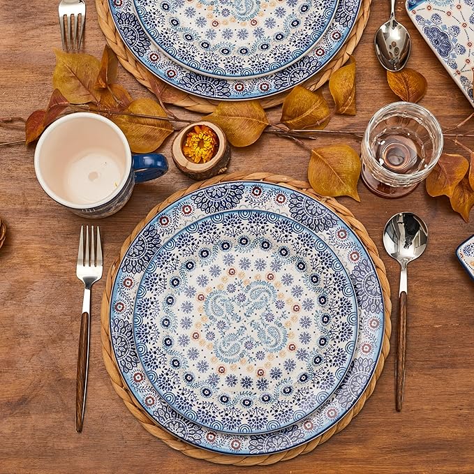 Bico Blue Talavera Salad Plates Set of 4, 8.75 Inch Ceramic Dessert Plates for Salad, Appetizer, Side Dishes, Microwave and Dishwasher Safe, Gift for Housewarming and Thanksgiving