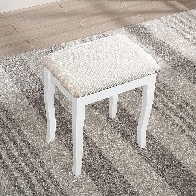 Roundhill Furniture Sanlo Wooden Vanity | Make Up Table and Stool Set | White