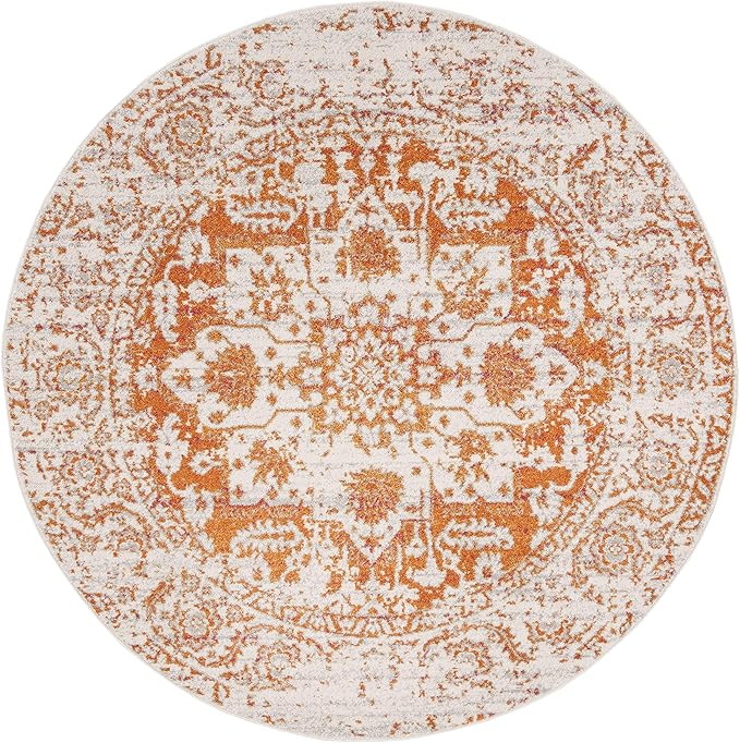 SAFAVIEH Madison Collection Area Rug - 6'7" Round, Orange & Ivory, Snowflake Medallion Distressed Design, Non-Shedding & Easy Care, Ideal for High Traffic Areas in Living Room, Bedroom (MAD603P)
