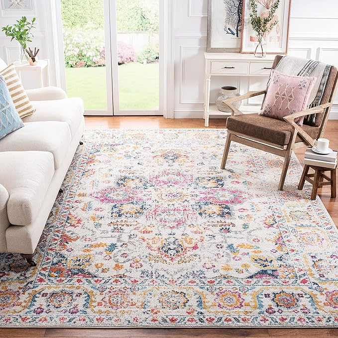 SAFAVIEH Madison Collection X-Large Area Rug - 11' x 15', Purple Pink Fuchsia & Ivory, Boho Chic Distressed, Non-Shedding & Easy Cleaning, Ideal for Living Room, Bedroom, Dining Space (MAD603R)