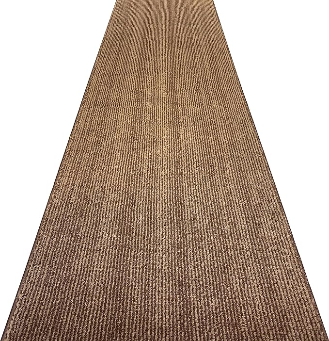 Custom Length Cut to Size Wide Width Carpet Runner Rug for Hallways, Slip Resistant Latex Rubber Backed, 31 inch Wide X Customized Length, Stripe Brown, 31 inch X 18 feet