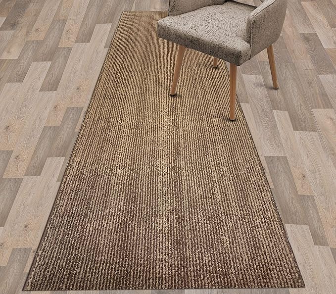 Custom Length Cut to Size Wide Width Carpet Runner Rug for Hallways, Slip Resistant Latex Rubber Backed, 31 inch Wide X Customized Length, Stripe Brown, 31 inch X 18 feet