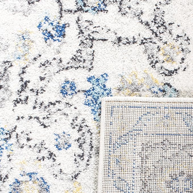 SAFAVIEH Madison Collection Area Rug - 6'7" Square, Grey & Ivory, Snowflake Medallion Distressed Design, Non-Shedding & Easy Care, Ideal for High Traffic Areas in Living Room, Bedroom (MAD603F)