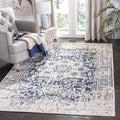 SAFAVIEH Madison Collection Area Rug - 6'7" x 9'2", Cream & Navy, Snowflake Medallion Distressed Design, Non-Shedding & Easy Care, Ideal for High Traffic Areas in Living Room, Bedroom (MAD603D)