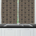 Lunarable Vintage Kitchen Curtains, Art Deco Inspired Pattern with Leafy Details Classic Antique Layout, Window Drapes 2 Panel Set for Kitchen Cafe Decor, 55" x 30", Charcoal Grey and Ecru
