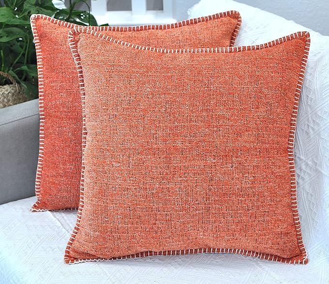 22x22 Orange Pillow Cover Set of 2 Soft Textured Chenille Comfy Cozy Large Cushion Covers for Couch Pillows Modern Decor Square Big Pillows Cases for Sofa Pillows Fall Decor Farmhouse Throw Pillows