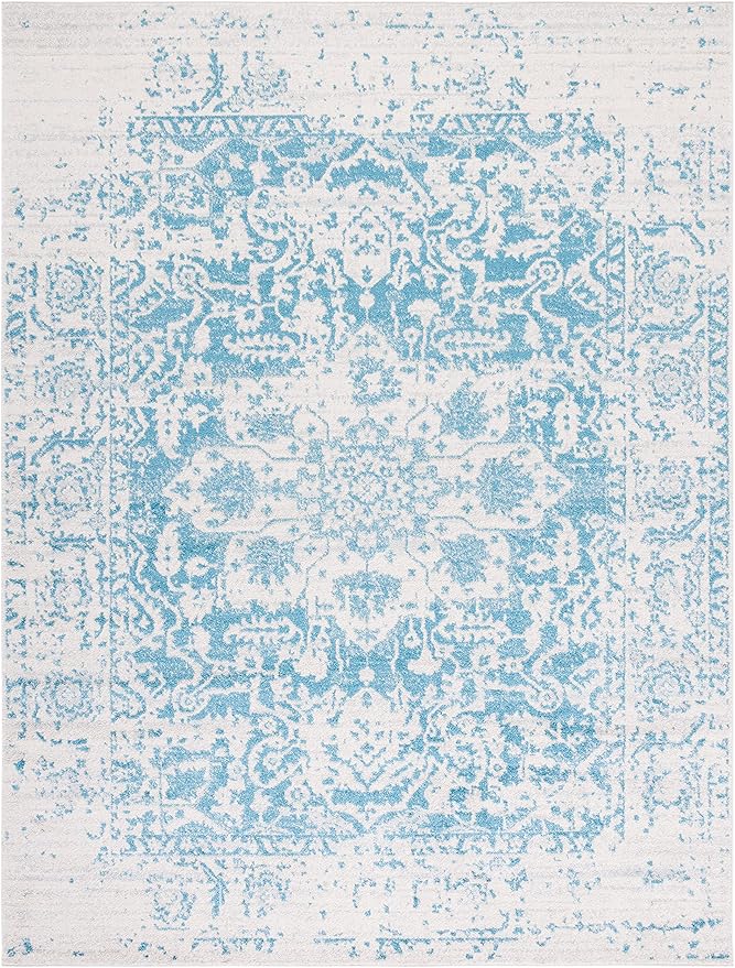 SAFAVIEH Madison Collection Area Rug - 9' x 12', Teal & Ivory, Snowflake Medallion Distressed Design, Non-Shedding & Easy Care, Ideal for High Traffic Areas in Living Room, Bedroom (MAD603J)