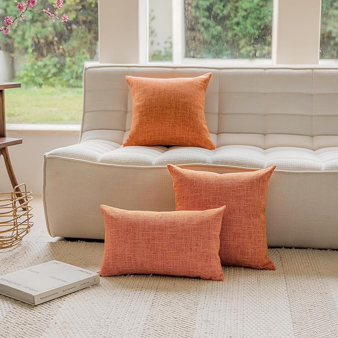 Home Brilliant Accent Pillow Covers 20x20 Set of 2 Burnt Orange Fall Throw Pillow Covers Rustic Farmhouse Decorations Throw Pillows for Couch Sofa Halloween Thanksgiving, 20 x 20 Inch, Orange
