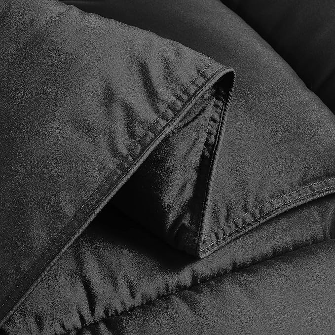 Chezmoi Collection 3-Piece All Season Queen Comforter Set Black, Soft Quilted Down Alernative Duvet Insert with Corner Tabs, Lightweight Microfiber Bedding, 88 x 88 Inches